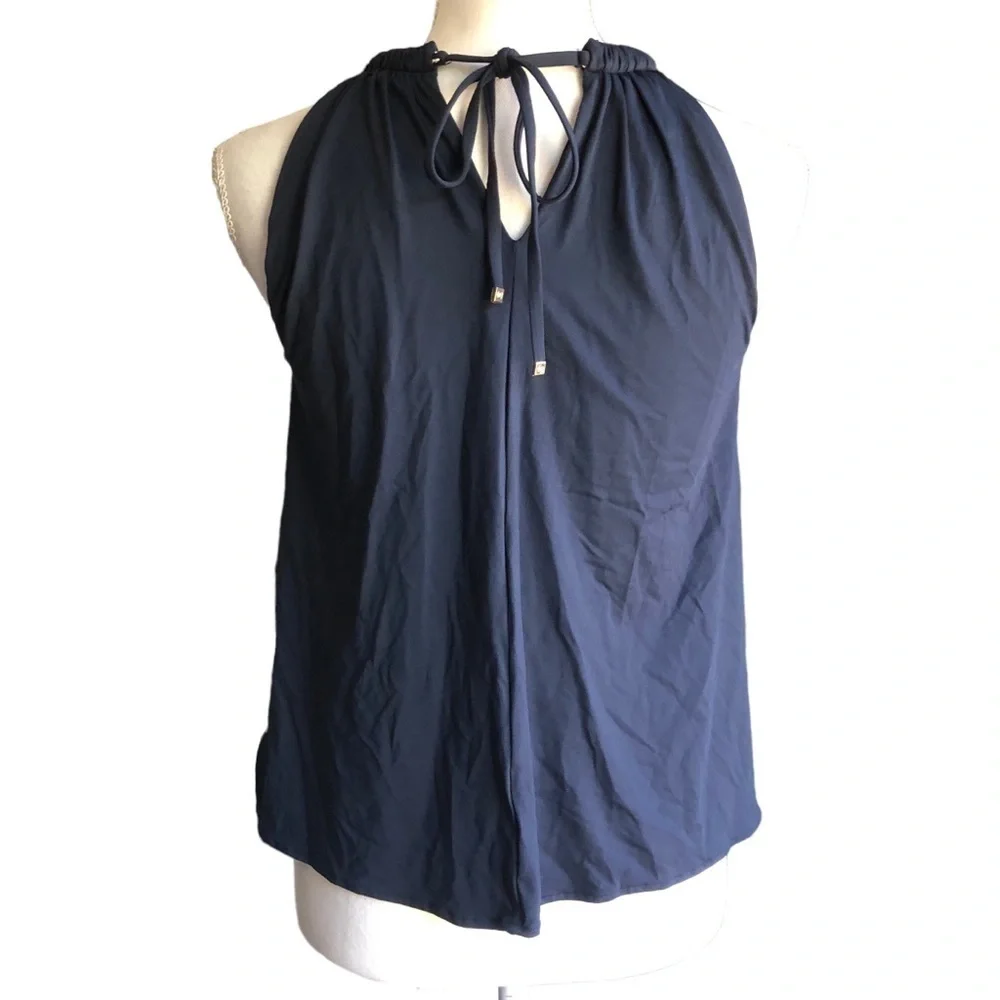 Michael Kors Gold Chain High Neck Flowy Tankini Top Blue Size Small